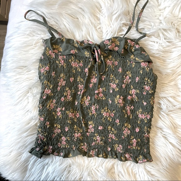 American Eagle Outfitters Tops - 3/$15 - Green Floral Smocked Tank Top